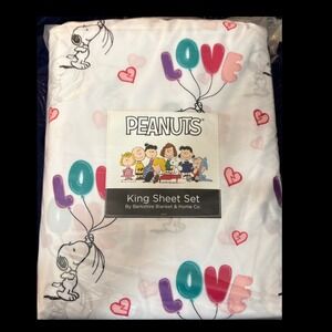 Peanuts Snoopy Love Graphic King Sheet Set Berkshire White Pink Hearts 4pc